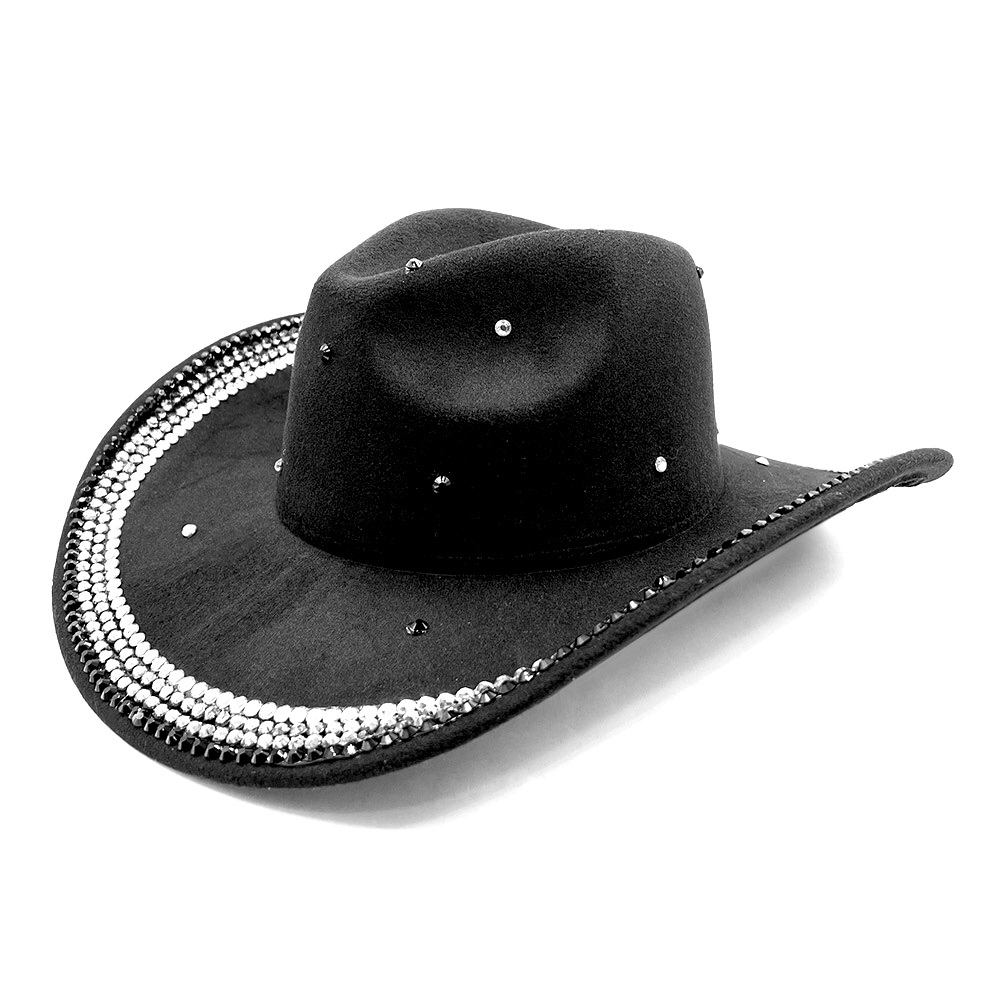 Black Rhinestone Wide Brim Western Cowboy Hat